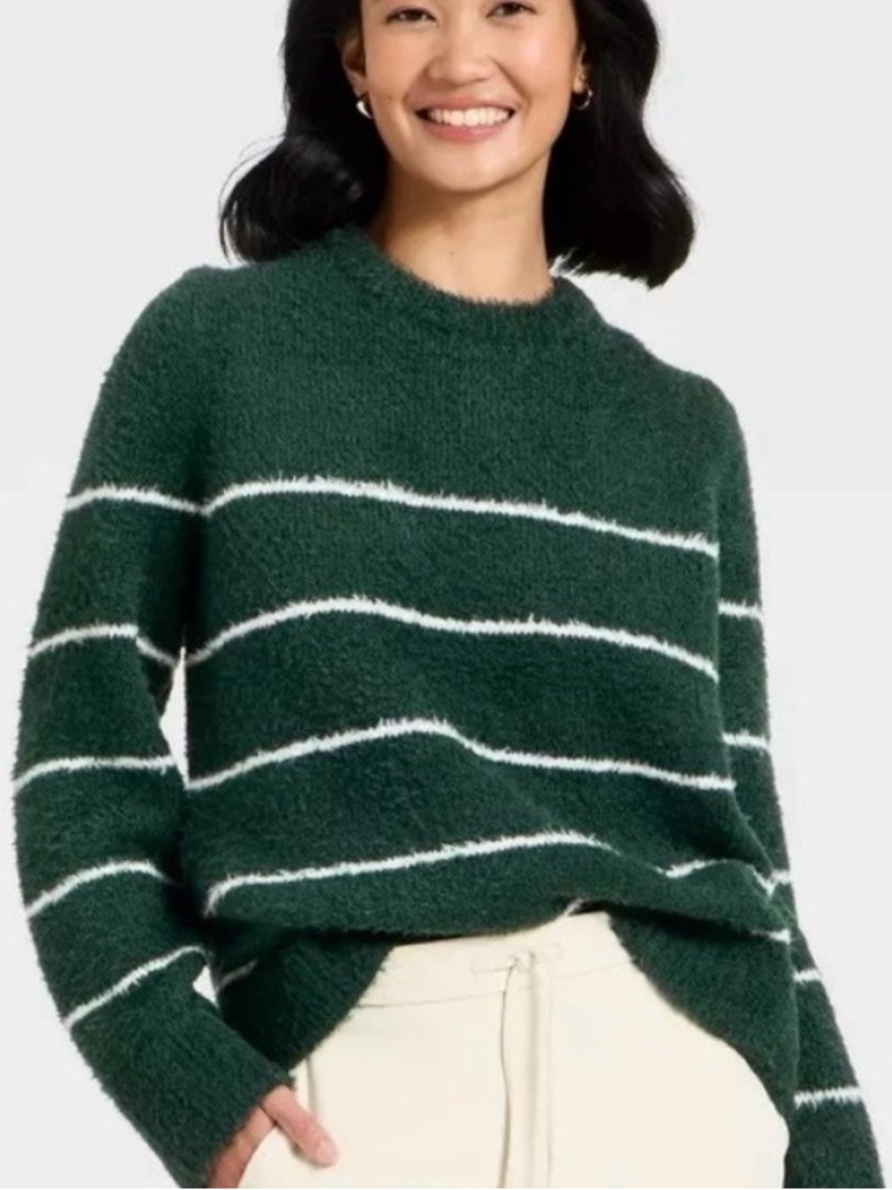 A New Day Fuzzy Striped Crewneck Sweater